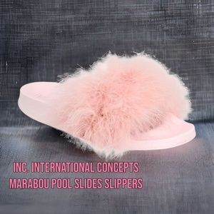 INC International Concepts Marabou Pool Slides - Lotus Pink